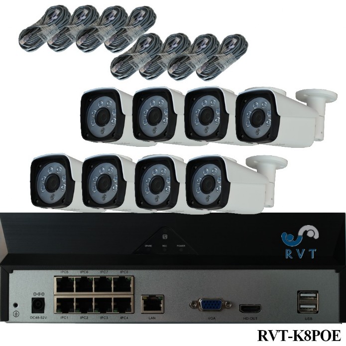 Kit IP professionale Nvr 8 Canali e 8 telecamere 3 MP