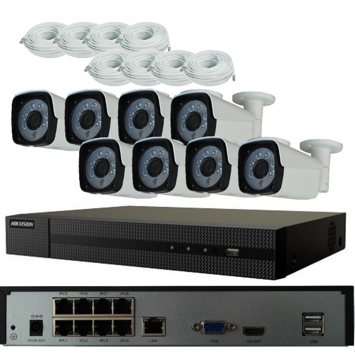 Kit IP professionale Nvr 8 Canali e 8 telecamere 3 MP