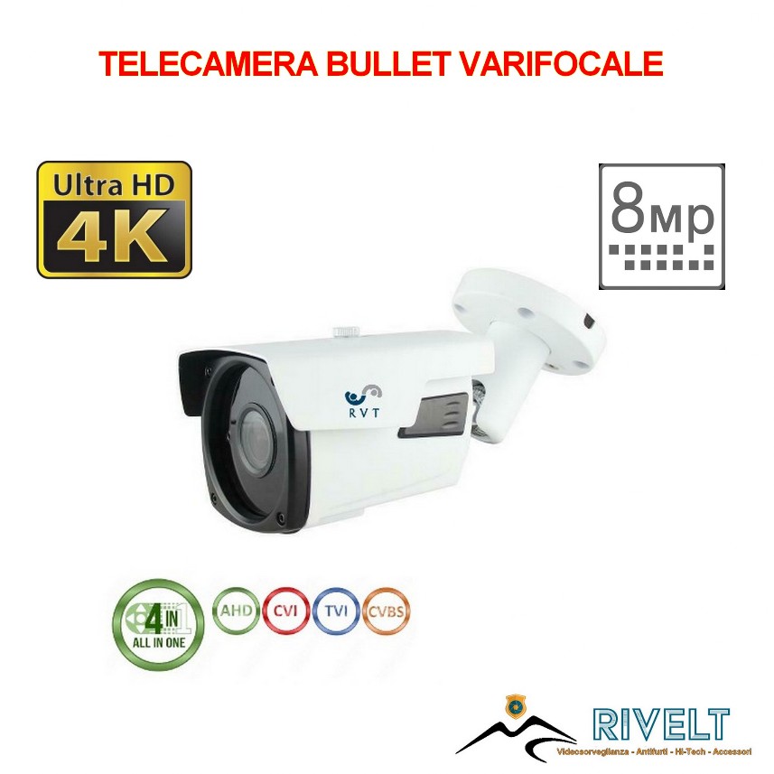 Telecamera Bullet Varifocale 4k Lente regolabile da 2.8 - 12 mm