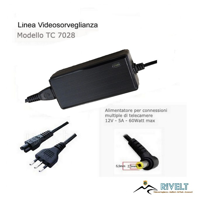 Alimentatore 12 Volts 5 A Ideale per Videosorveglianza