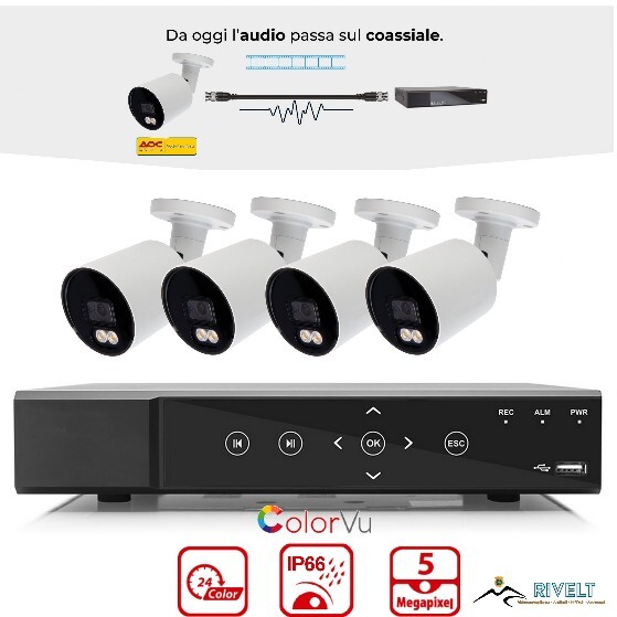 Kit con telecamere con audio incorpotato 4 Telecamere full color visione notturna a colori