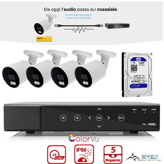 Kit con telecamere con audio incorpotato 4 Telecamere full color visione notturna a colori