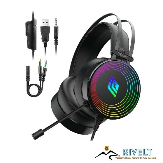 Cuffie Gaming Noua Crux Usb / Jack 3.5mm Stereo Microfono Flessibile Omnidirezionale & Illuminazione Rainbow Auto