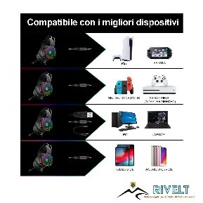 Cuffie Gaming Noua Crux Usb / Jack 3.5mm Stereo Confortevoli cuffie gaming over-ear con illuminazione RAINBOW.