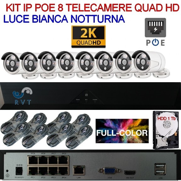 Kit IP professionale Nvr 8 Canali e 8 telecamere 3 MP