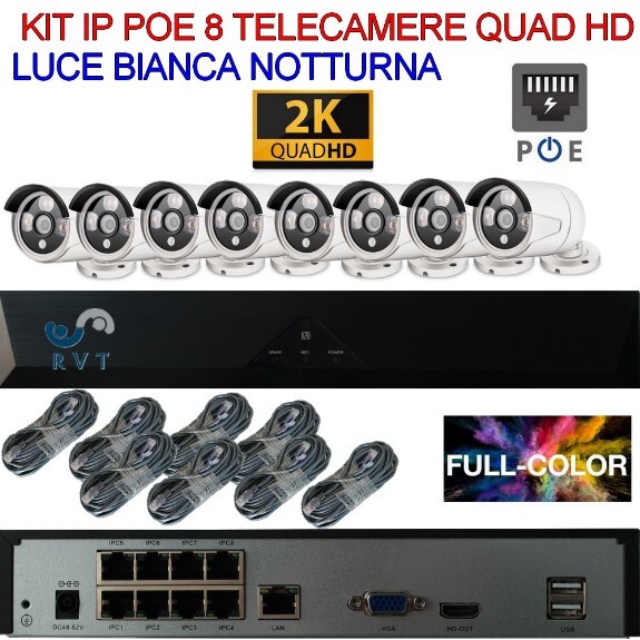 Kit IP professionale Nvr 8 Canali e 8 telecamere 3 MP