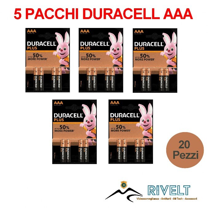 Set 5 pacchi 40 pezzi batterie AAA Batterie duracel AAA 20 pezzi